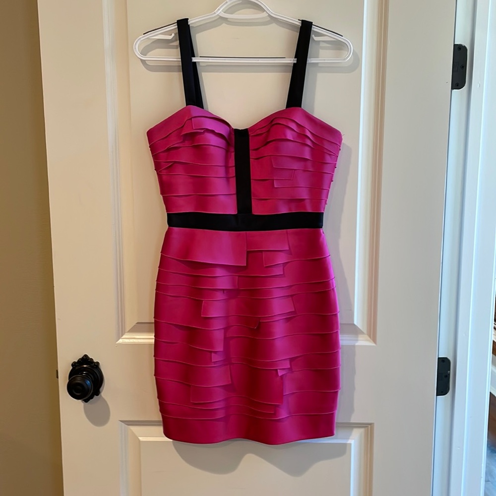 bebe Fuchsia and Black Layered Mini Dress